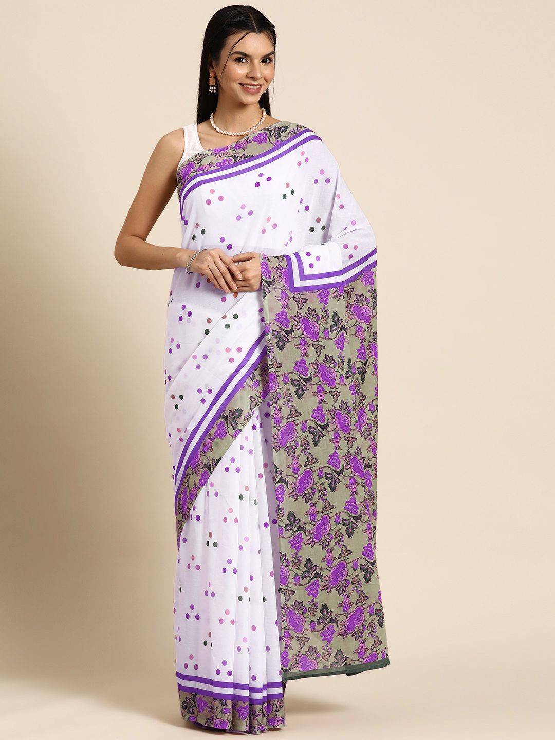 

BUTA BUTI Ethnic Motifs Printed Pure Cotton Saree, Purple