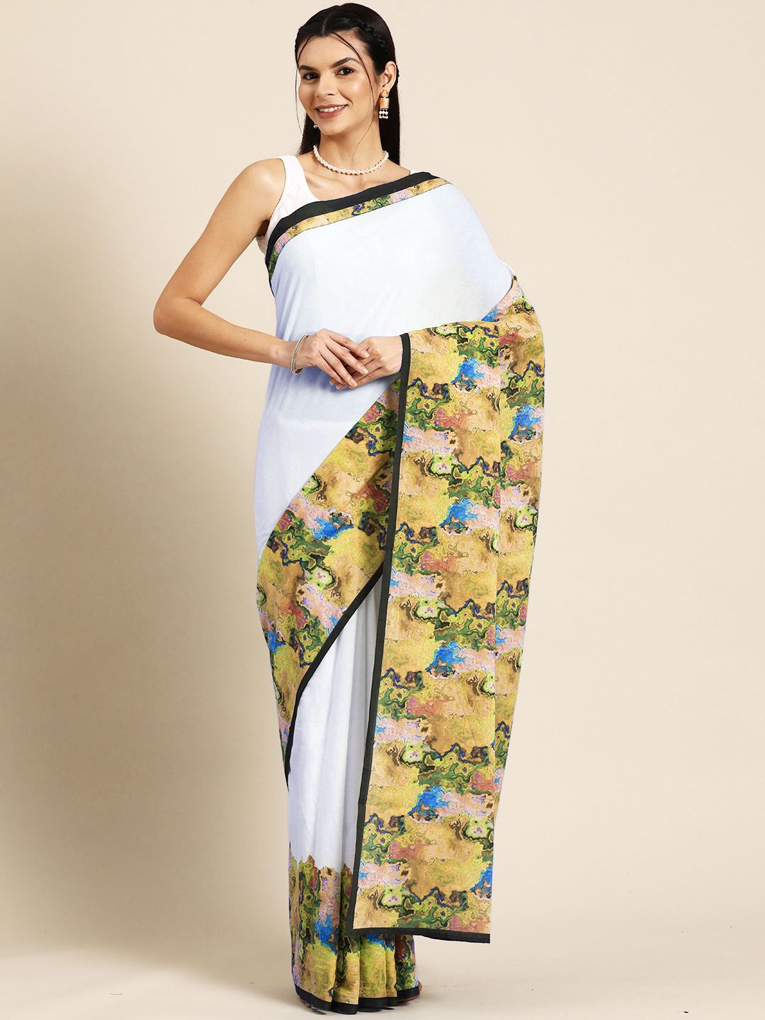 

BUTA BUTI Abstract Pure Cotton Saree, White