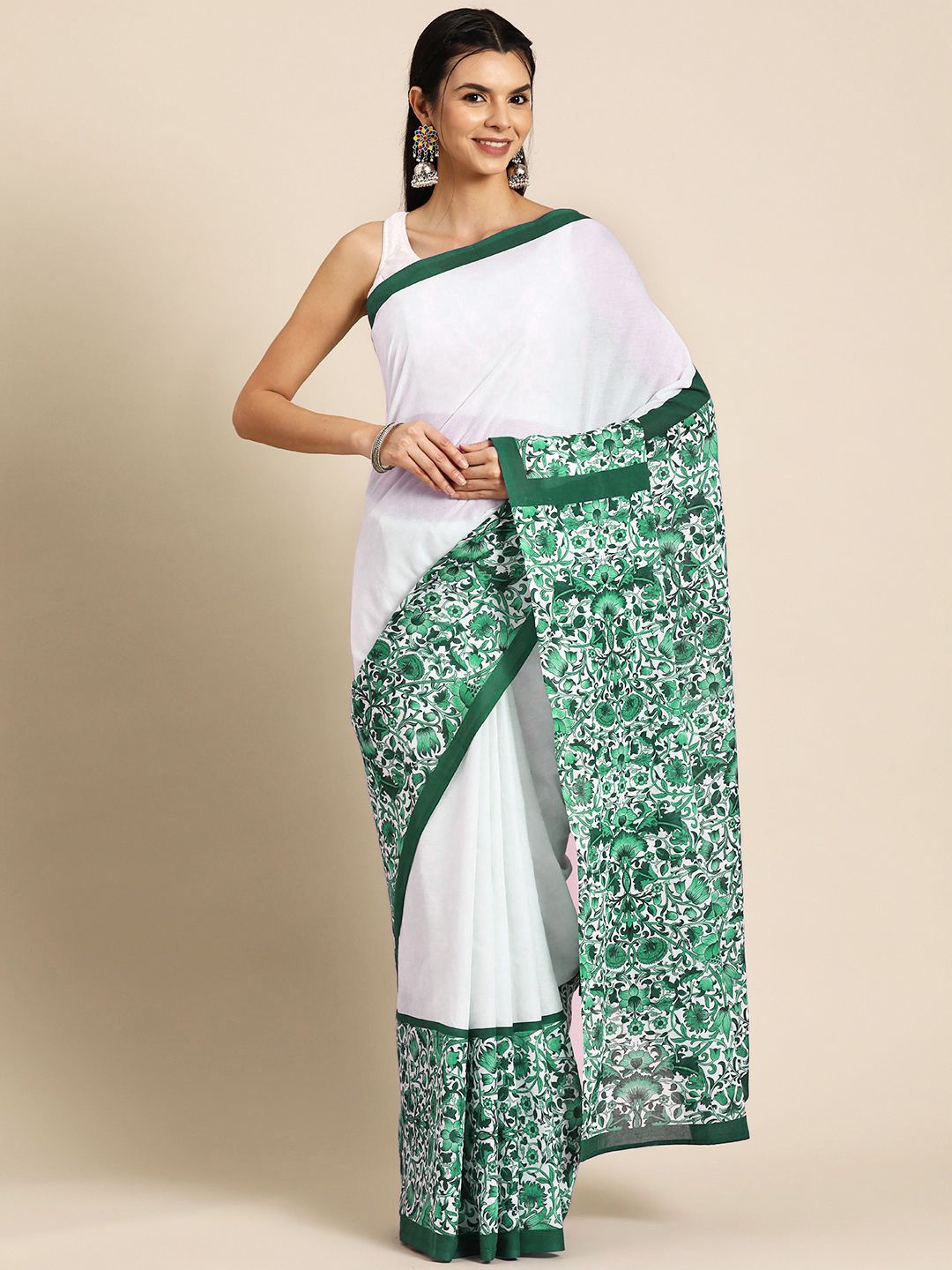 

BUTA BUTI Floral Pure Cotton Saree, White