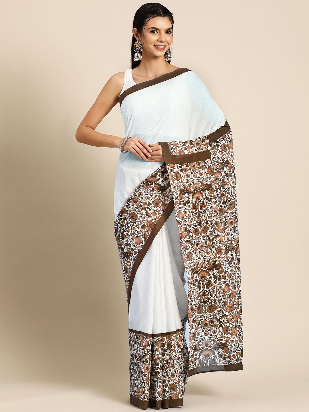 

BUTA BUTI Ethnic Motif Pure Cotton Saree, Brown