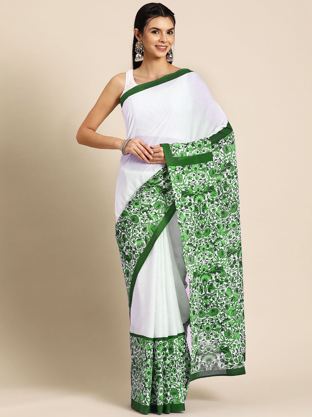 

BUTA BUTI Ethnic Motifs Printed Pure Cotton Saree, Green