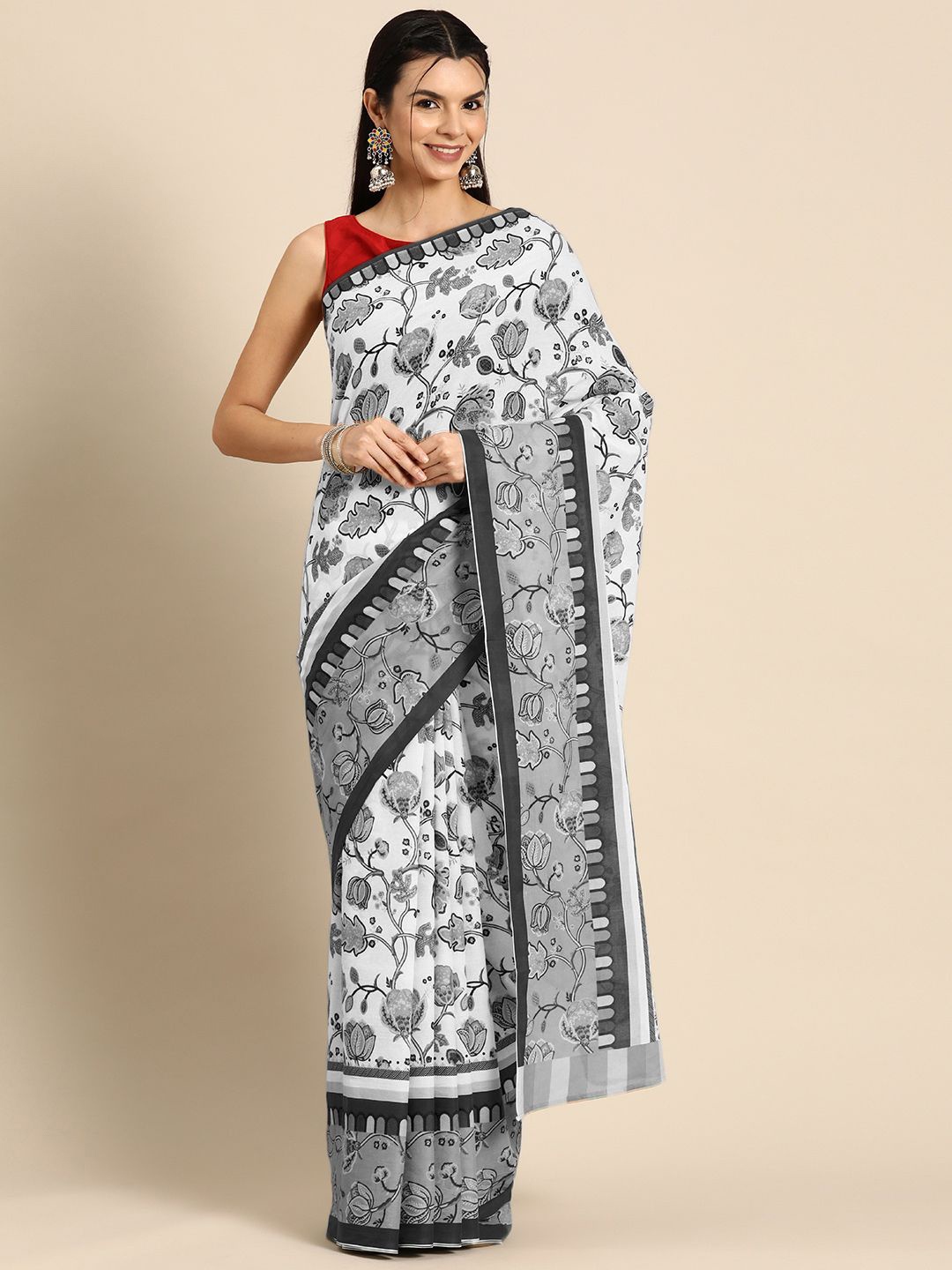 

BUTA BUTI Ethnic Motif Pure Cotton Saree, Black