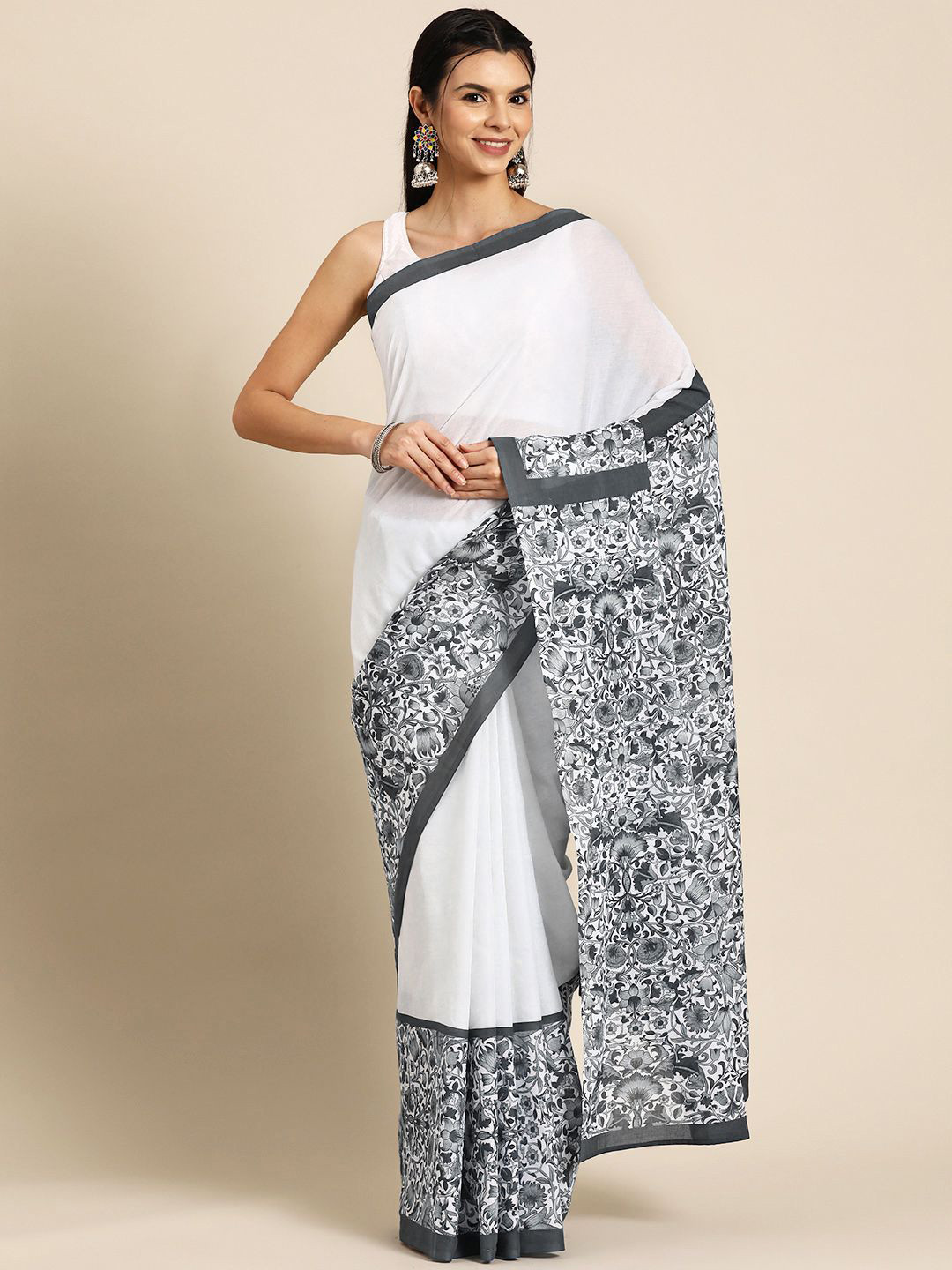 

BUTA BUTI Ethnic Motifs Printed Pure Cotton Saree, Grey