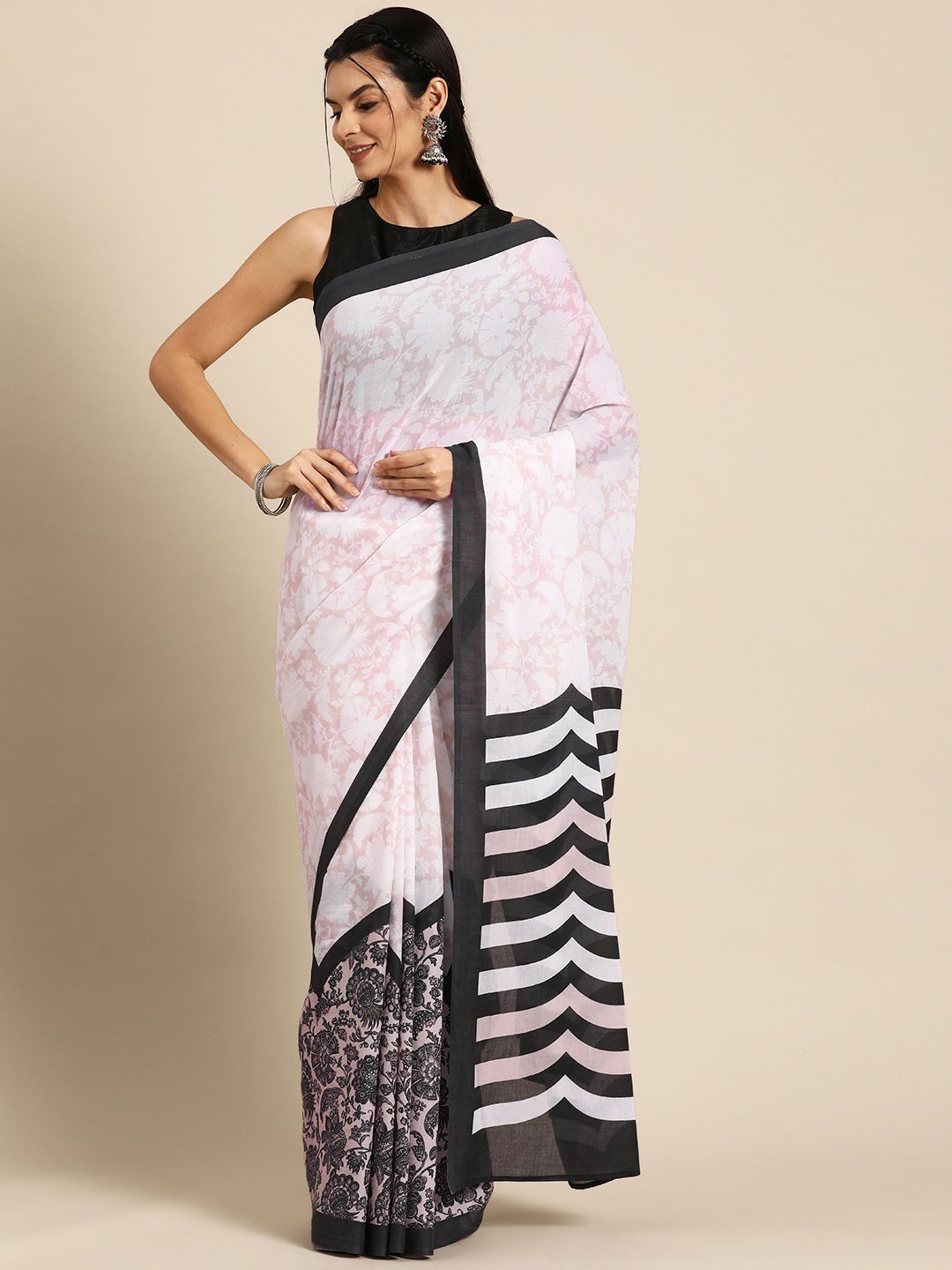 

BUTA BUTI Ethnic Motifs Printed Pure Cotton Saree, Beige