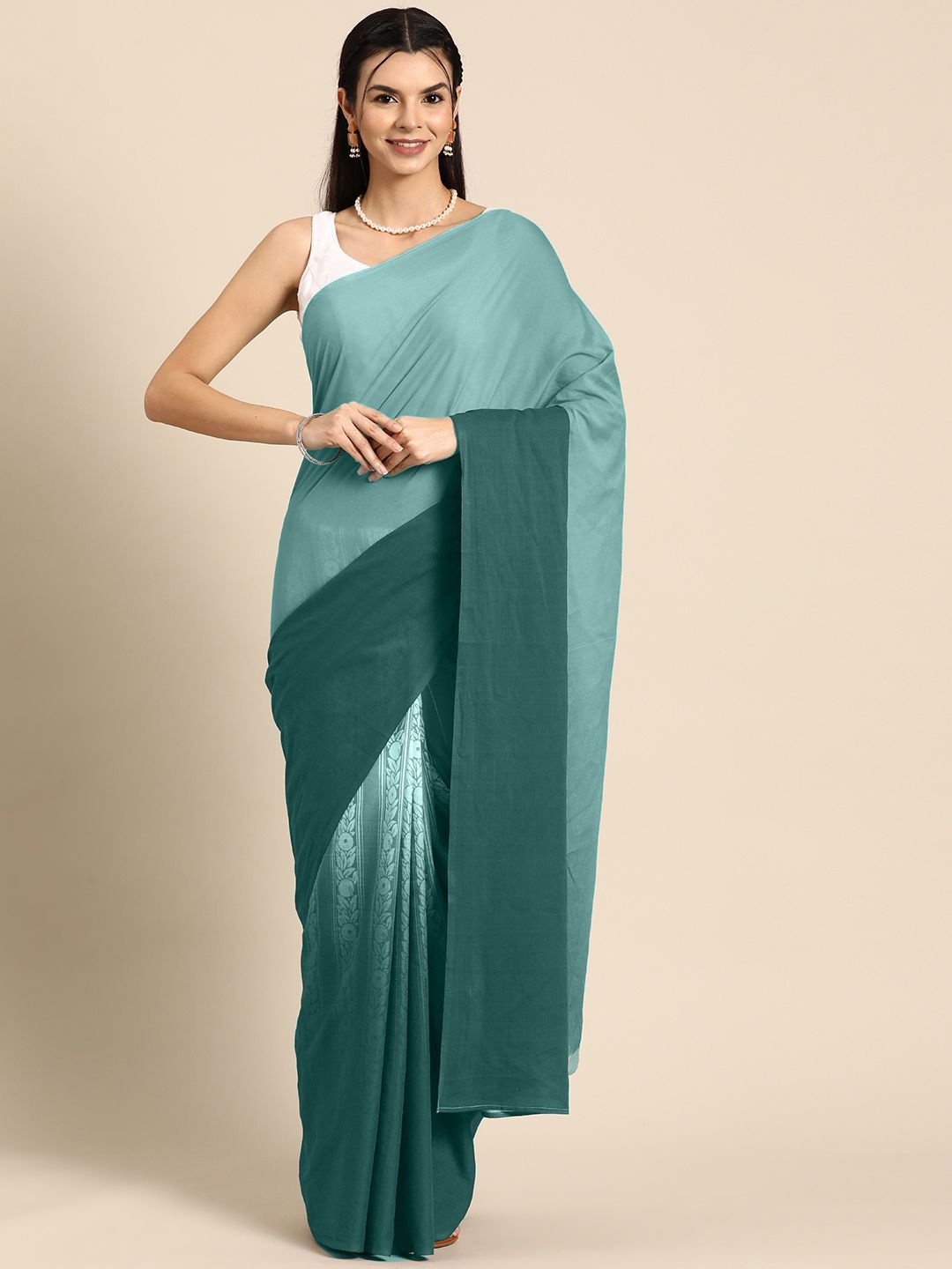 

BUTA BUTI Ethnic Motif Pure Cotton Saree, Sea green