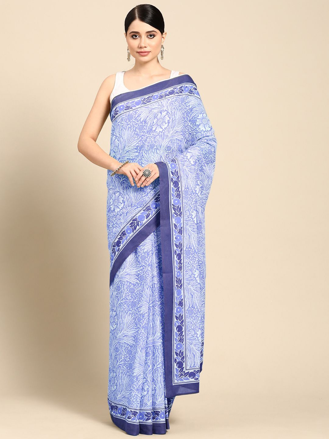 

BUTA BUTI Floral Pure Cotton Saree, Blue