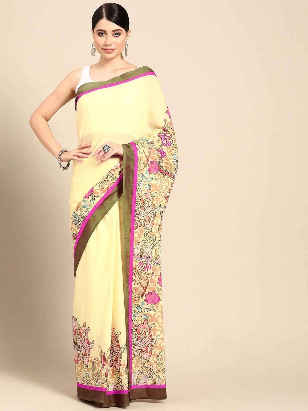 

BUTA BUTI Ethnic Motifs Printed Pure Cotton Saree, Yellow