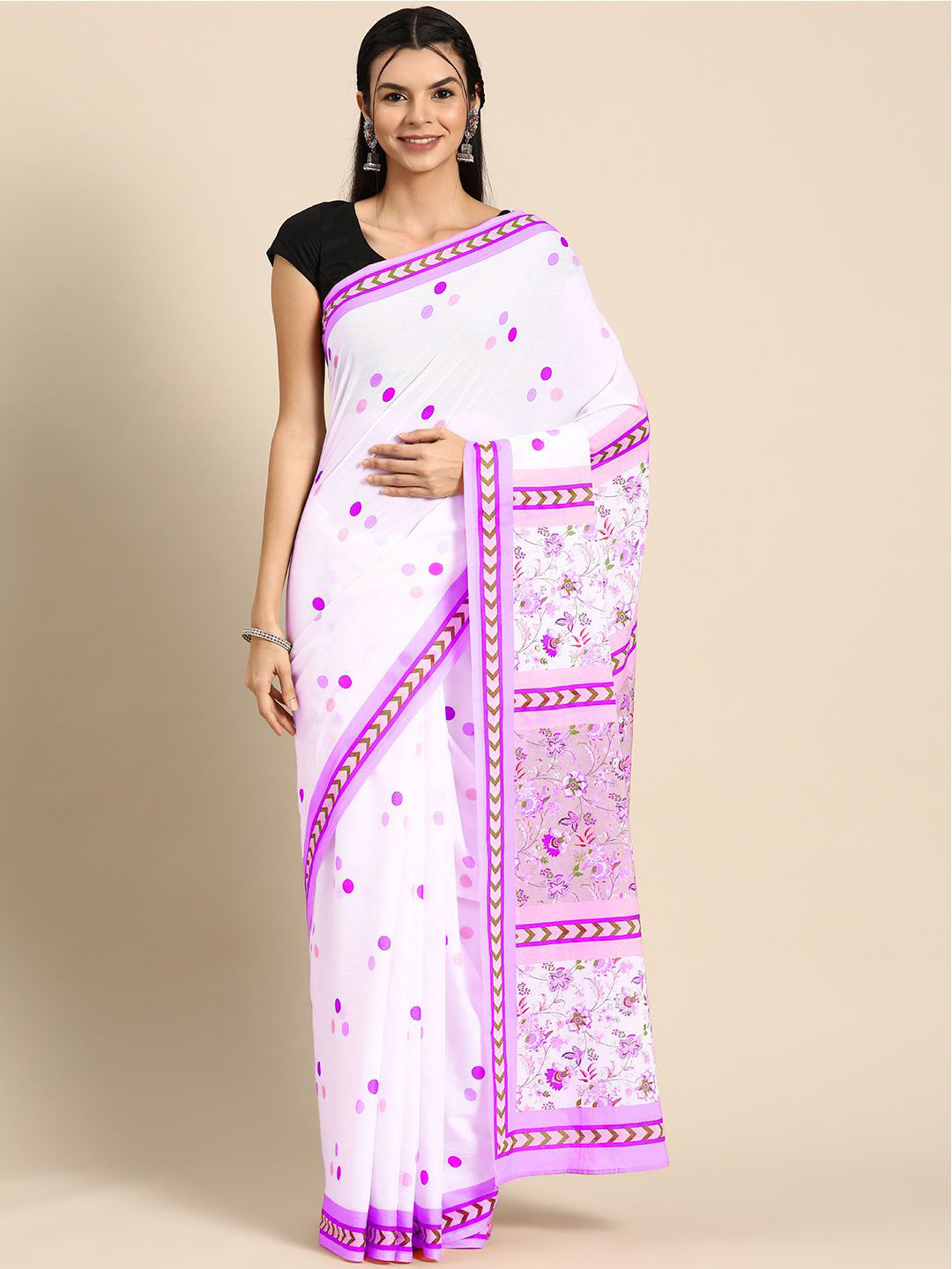 

BUTA BUTI Ethnic Motifs Printed Pure Cotton Saree, Purple