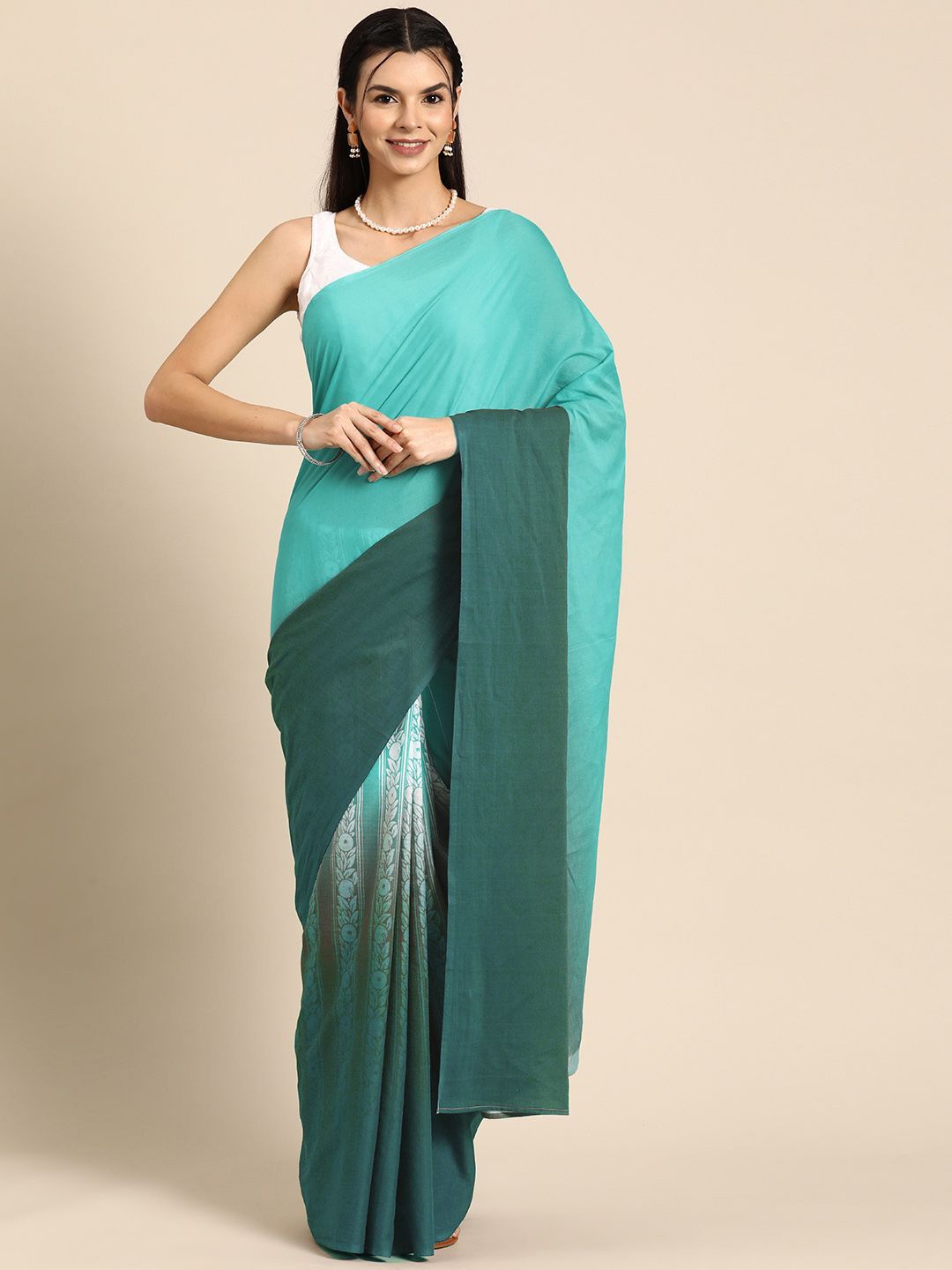 

BUTA BUTI Ombre Pure Cotton Saree, Green