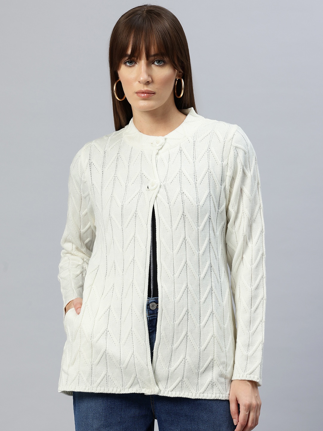 

Pierre Carlo Acrylic Cable Knit Longline Cardigan, Off white