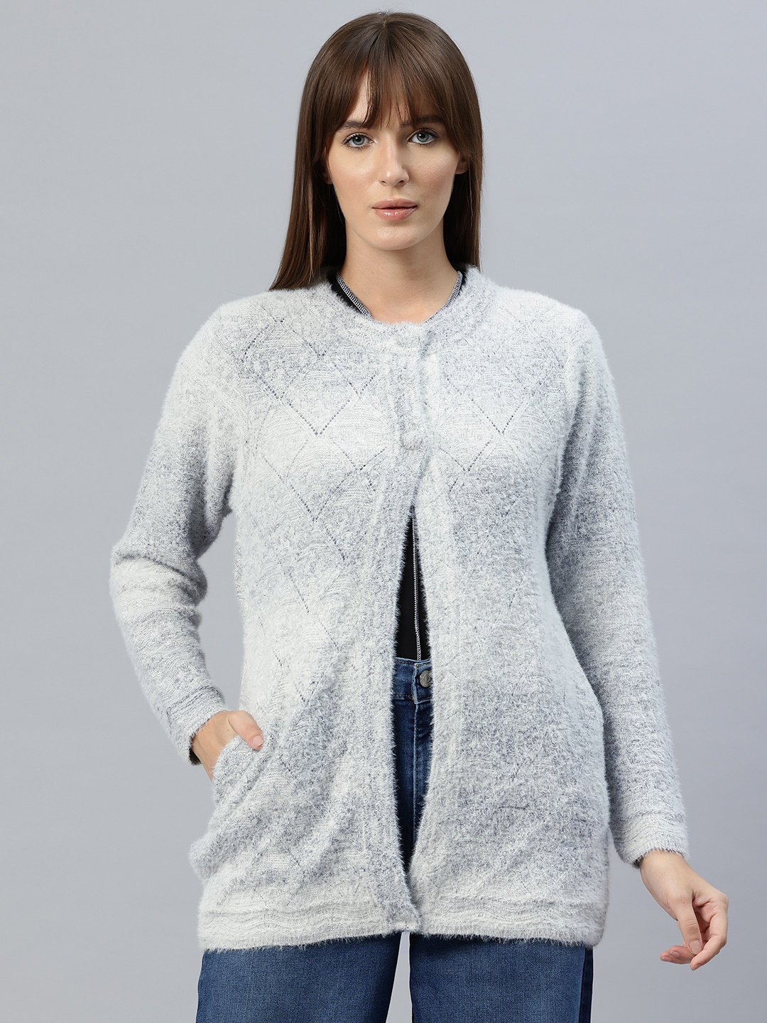 

Pierre Carlo Acrylic Boucle Longline Cardigan, Navy blue