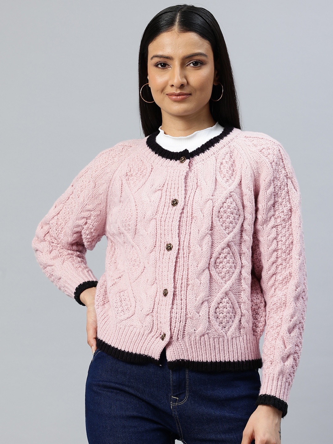 

Pierre Carlo Cable Knit Crop Cardigan, Pink