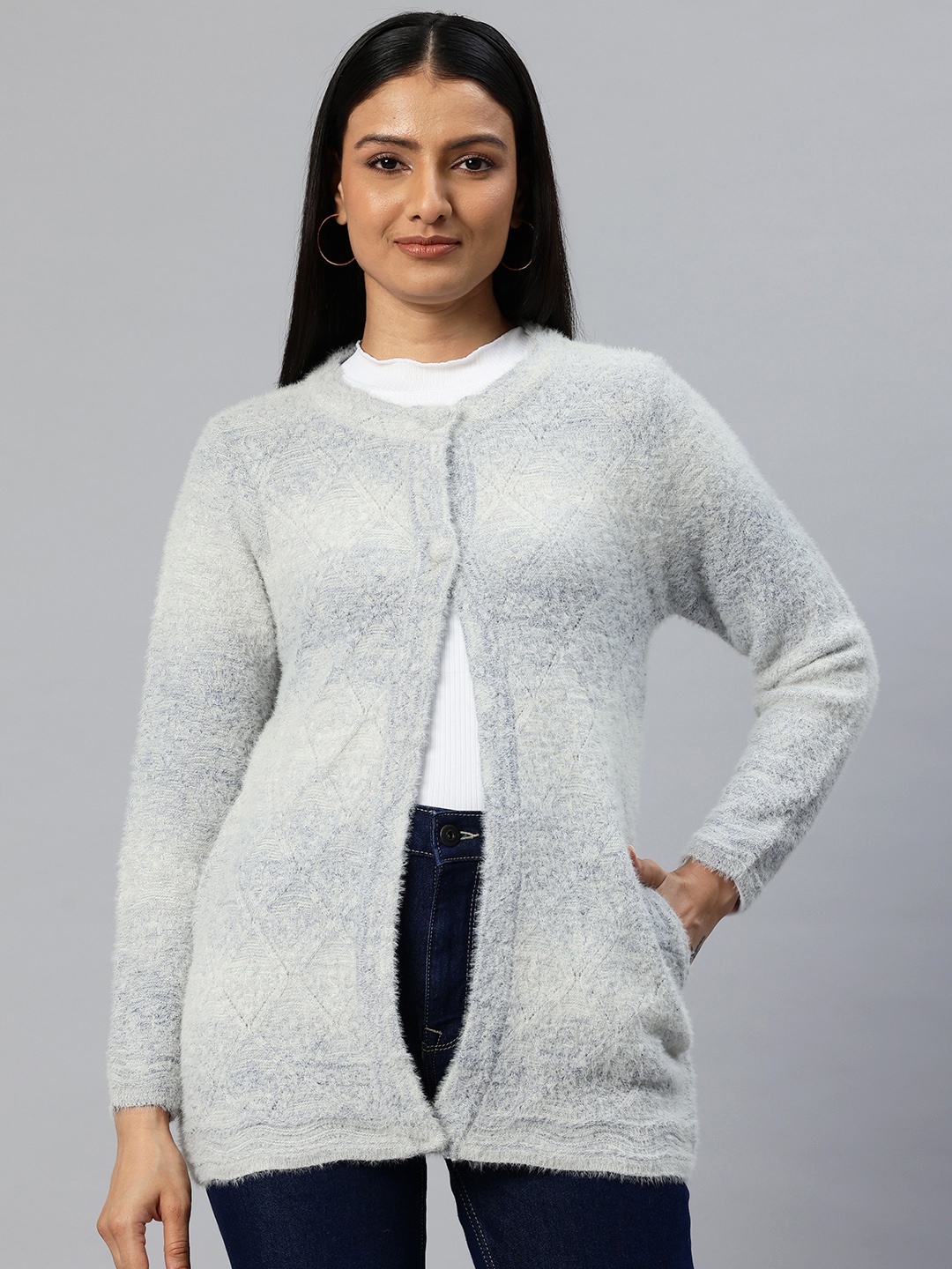 

Pierre Carlo Acrylic Boucle Longline Cardigan, Black