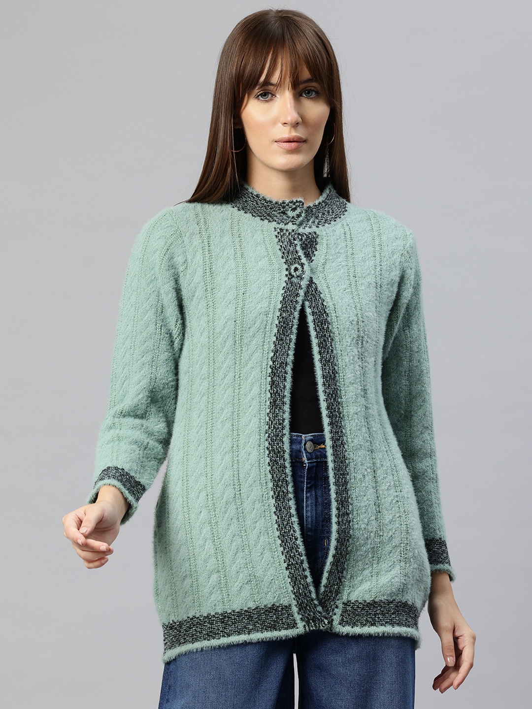 

Pierre Carlo Cable Knit Longline Cardigan, Green