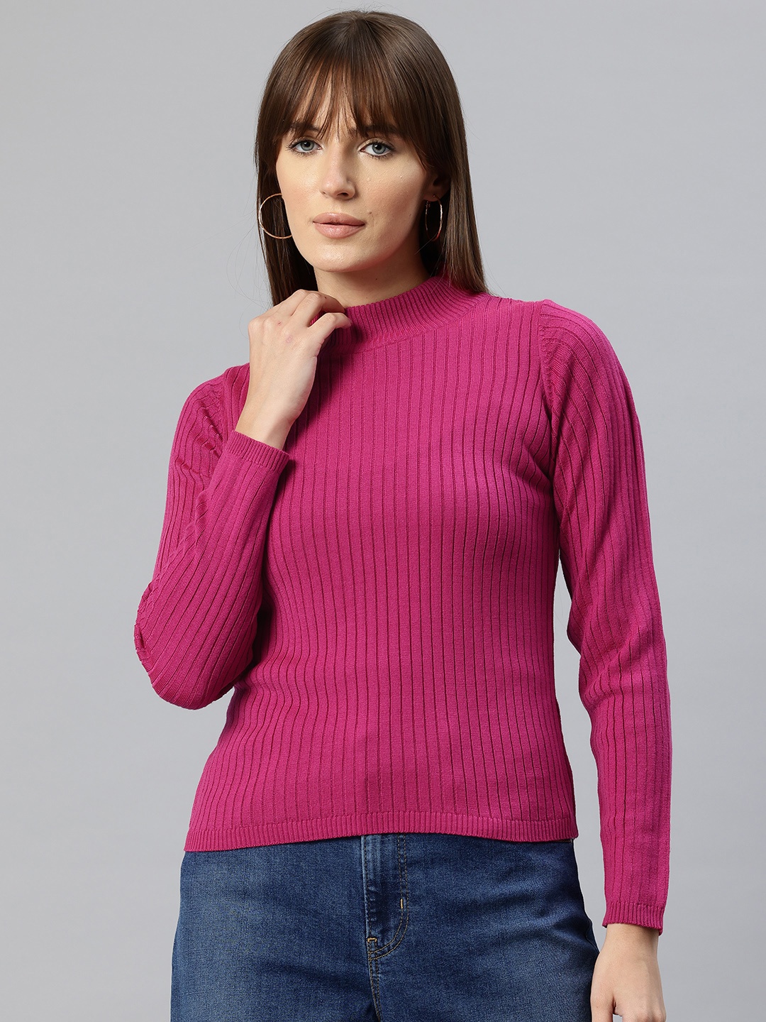 

Pierre Carlo Acrylic Ribbed Pullover, Fuchsia