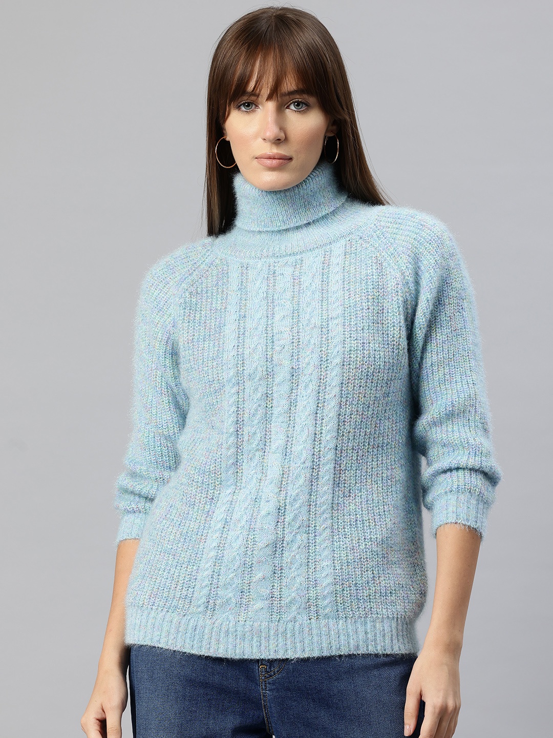 

Pierre Carlo Turtle Neck Acrylic Open Knit Cardigan, Blue