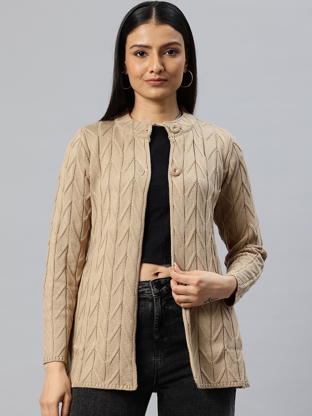 

Pierre Carlo Cable Knit Acrylic Longline Cardigan, Beige