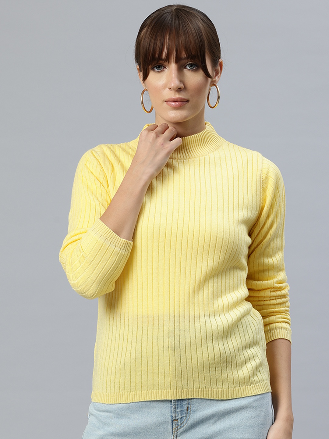 

Pierre Carlo Turtle Neck Ribbed Pullover, Yellow