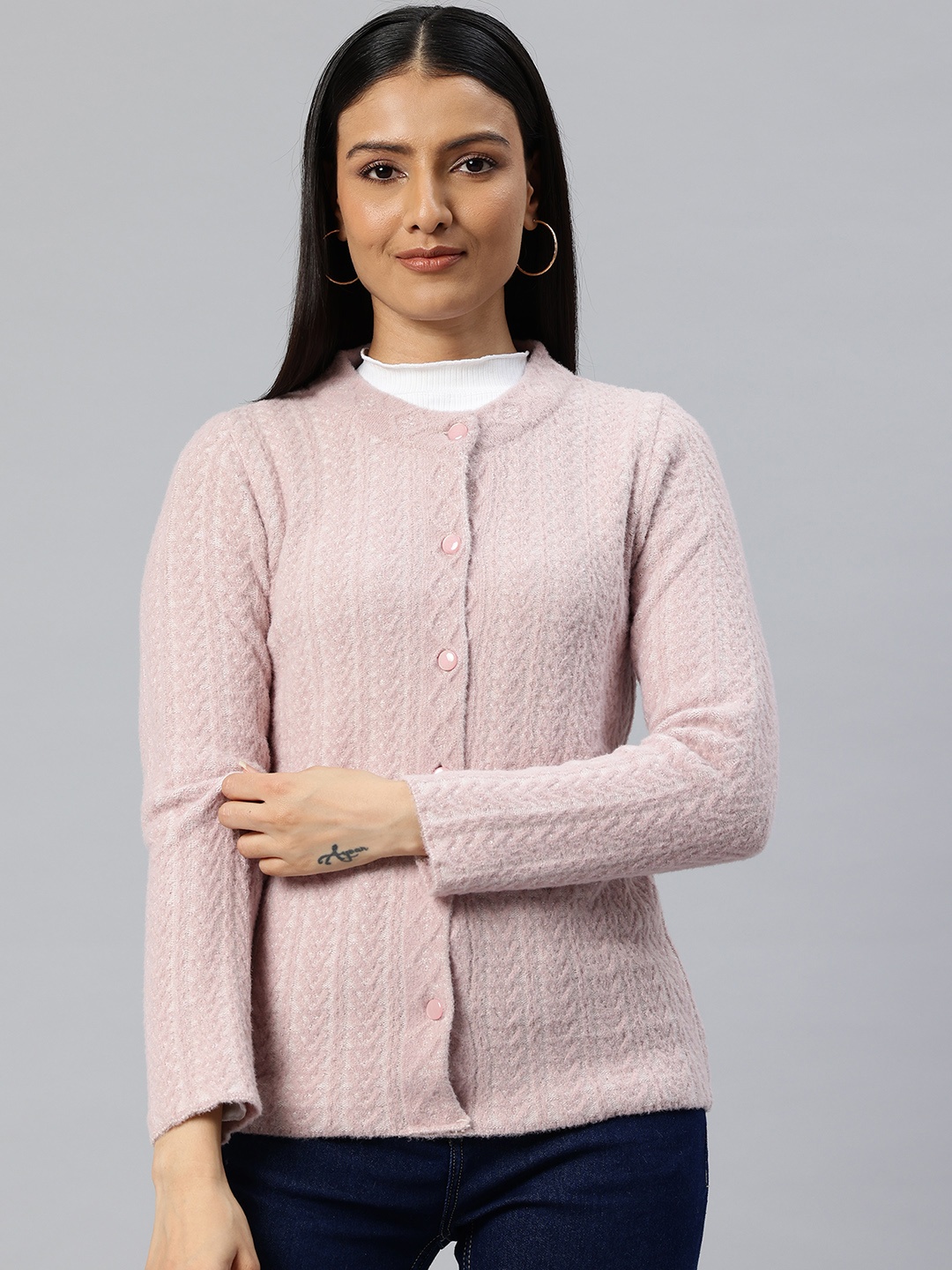 

Pierre Carlo Cable Knit Acrylic Cardigan, Pink