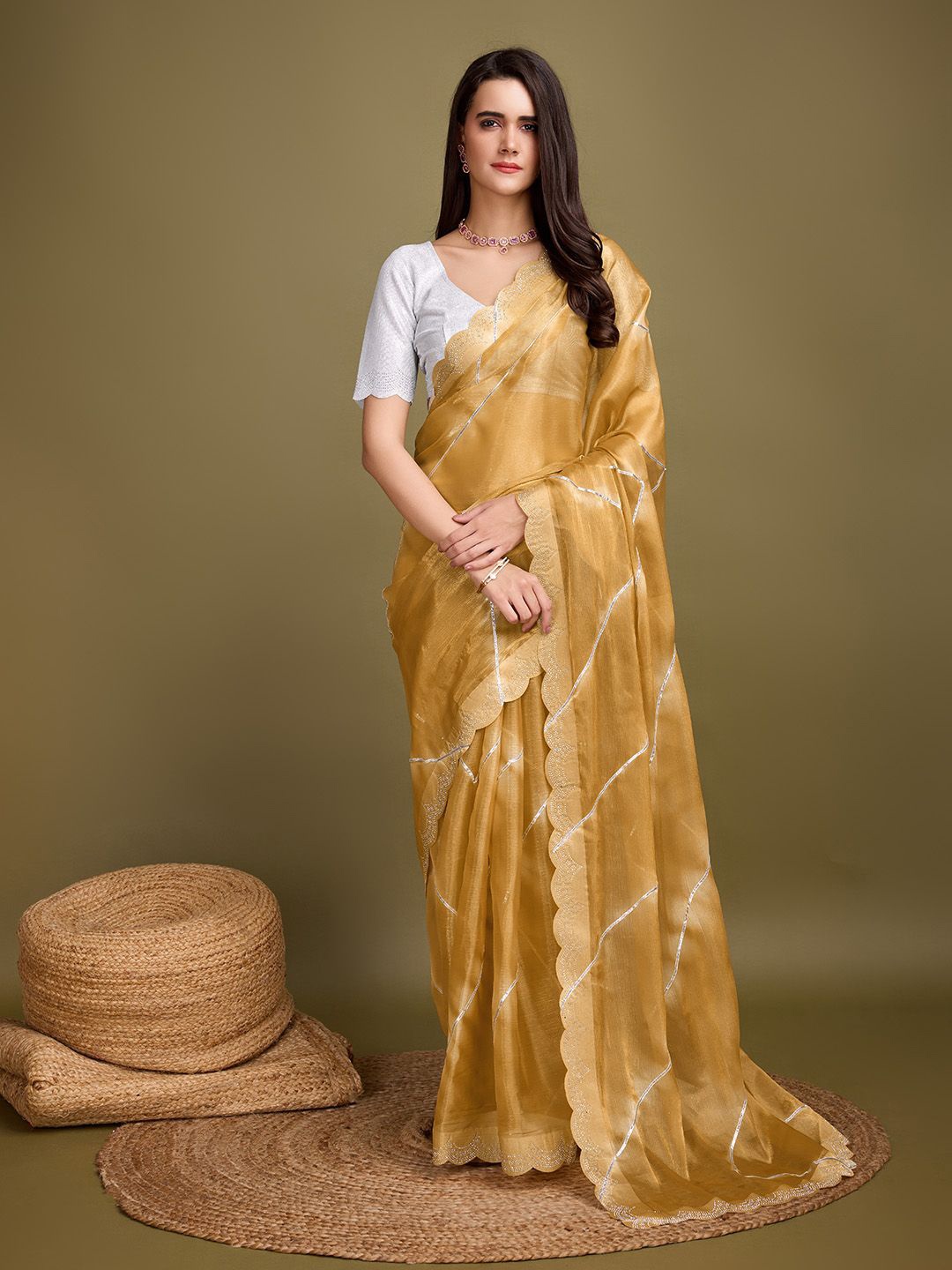 

Ishin Tie & Dye Embellished Gotta Patti Saree, Yellow