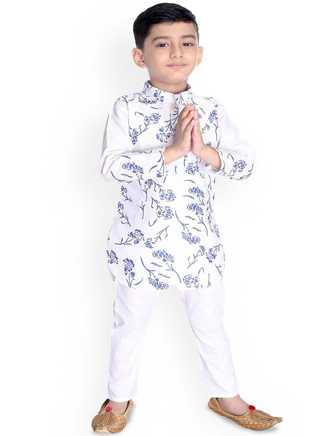 

BAESD Boys Floral Printed Regular Kurta with Pyjamas, White