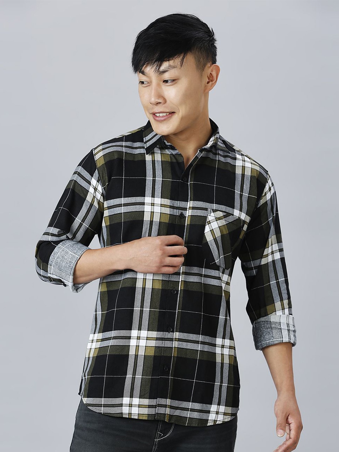 

TRYBUY.IN Men Standard Tartan Checks Opaque Checked Pure Cotton Casual Shirt, Black
