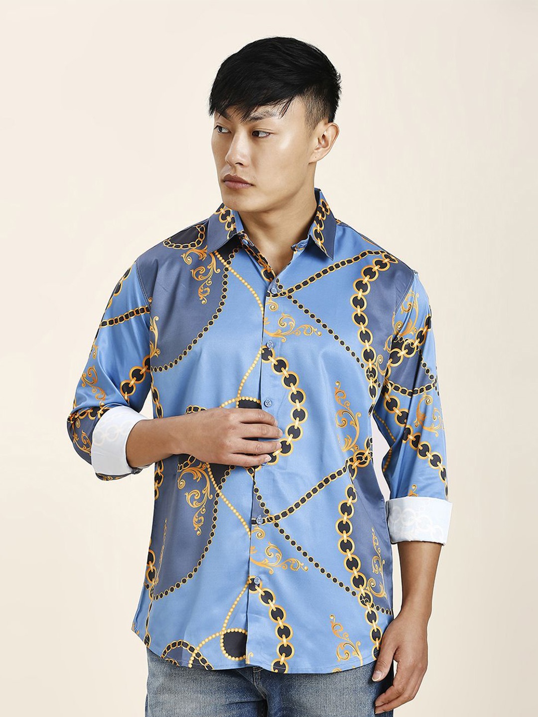 

TRYBUY.IN Men Standard Opaque Printed Casual Shirt, Blue