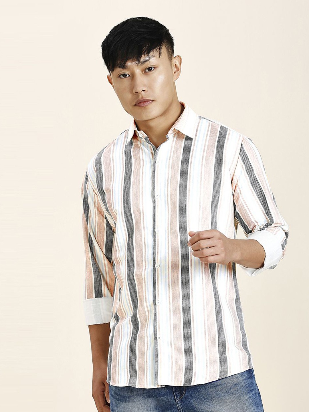 

TRYBUY.IN Men Standard Opaque Striped Casual Shirt, White