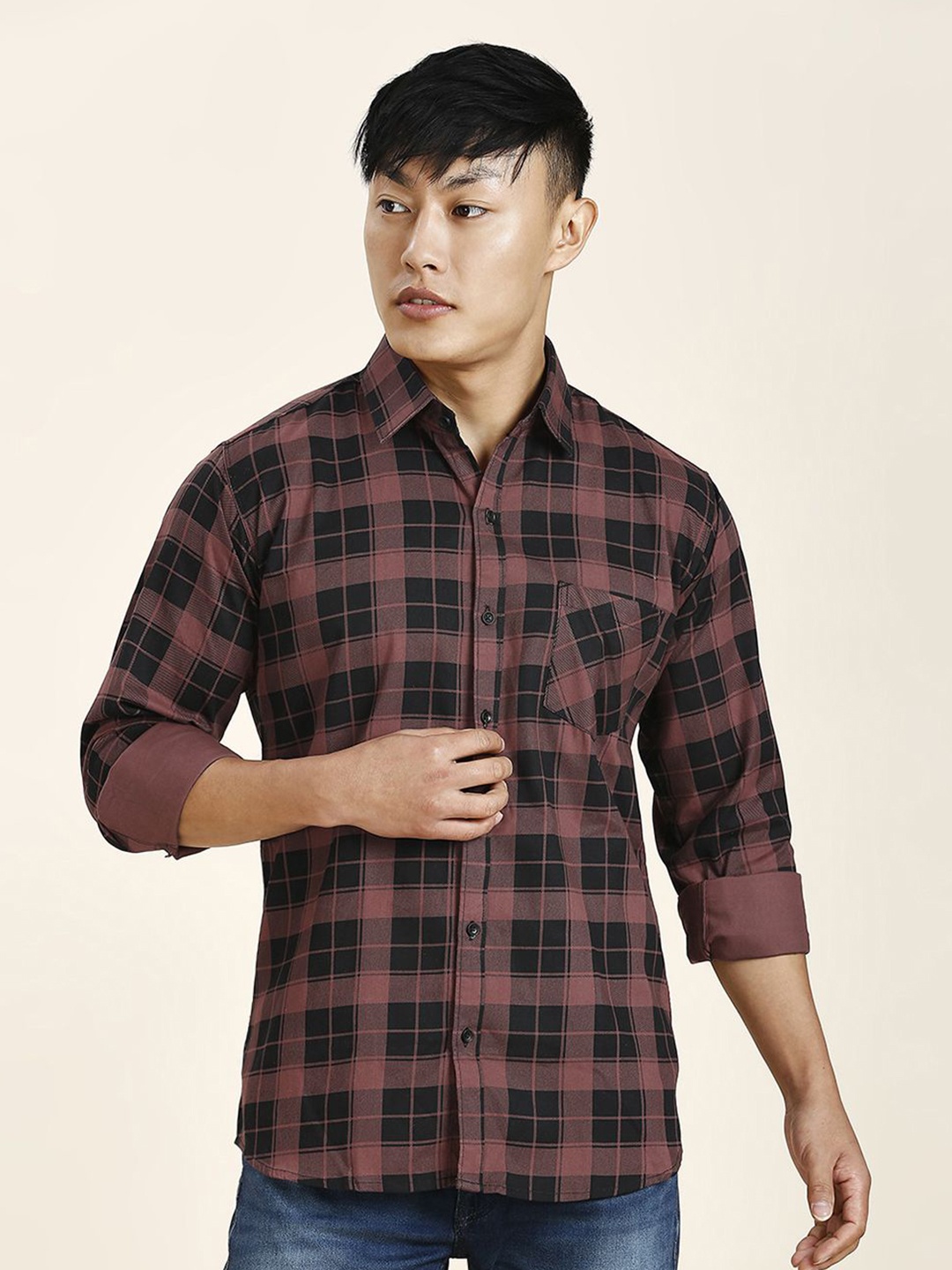 

TRYBUY.IN Men Standard Tartan Checks Opaque Checked Casual Shirt, Peach