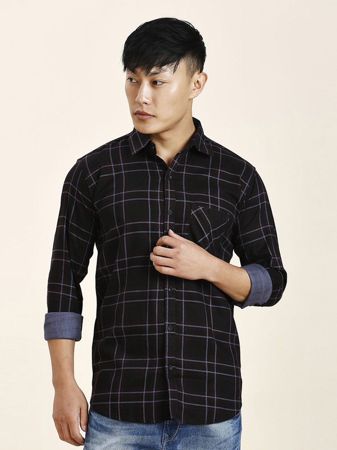 

TRYBUY.IN Men Cotton Standard Tartan Checks Opaque Checked Casual Shirt, Black