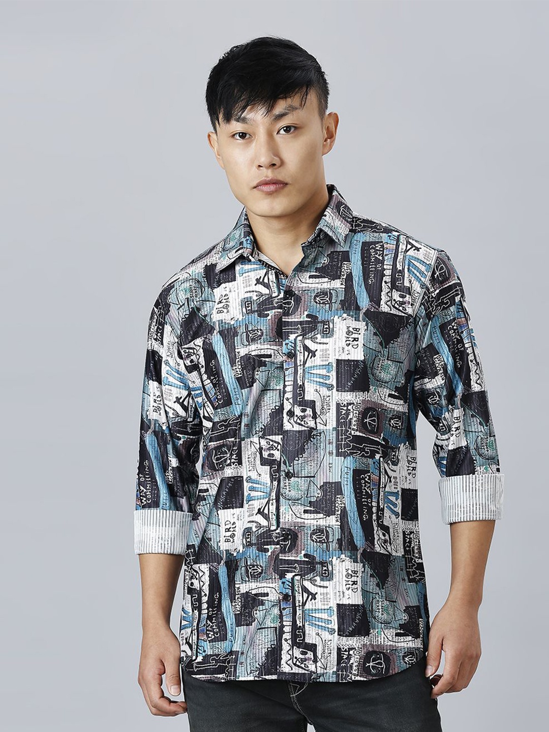 

TRYBUY.IN Men Cotton Standard Opaque Abstract Printed Casual Shirt, Black