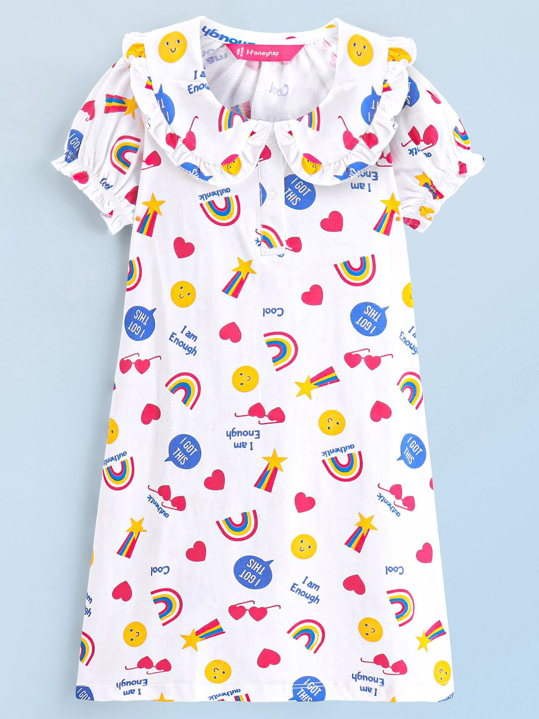 

Honeyhap Girls Printed Cotton Maxi Nightdress, White