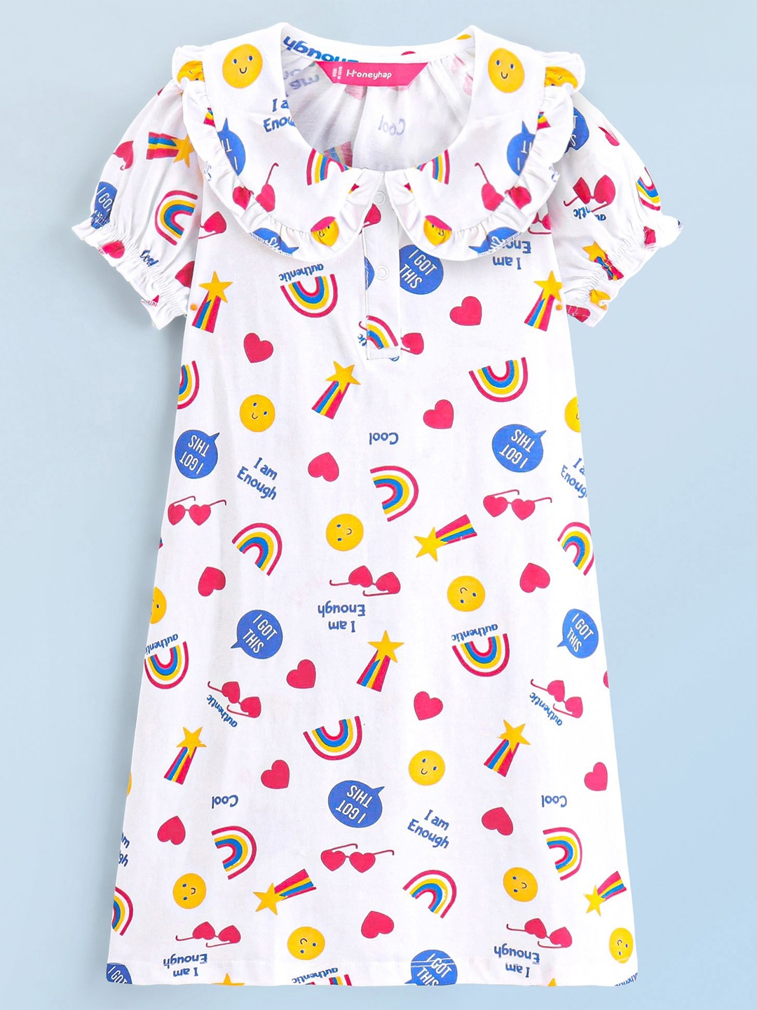 

Honeyhap Girls Cotton Printed Jersey Nighty Nightdress, White