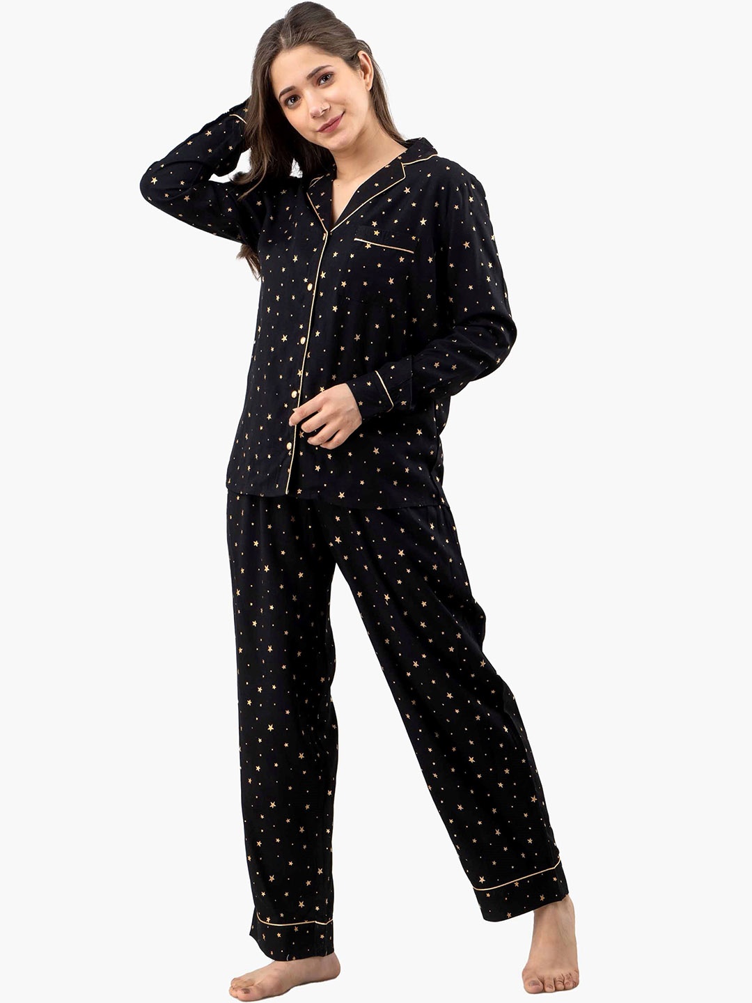 

PRETTY LOVING THING Women Printed Night suit, Black