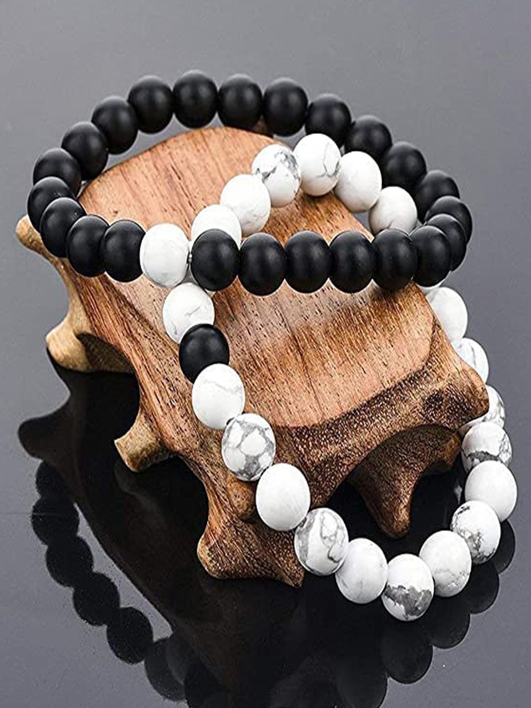 

FIMBUL Men Set of 2 Stainless Steel Beaded Bracelets, Black