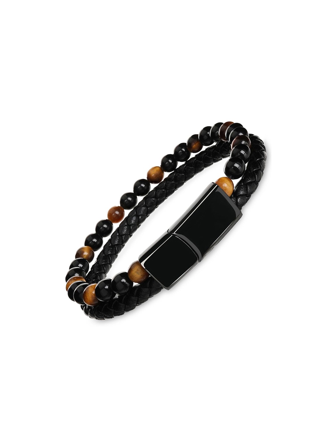 

FIMBUL Men Stainless Steel Beaded Wraparound Bracelet, Black
