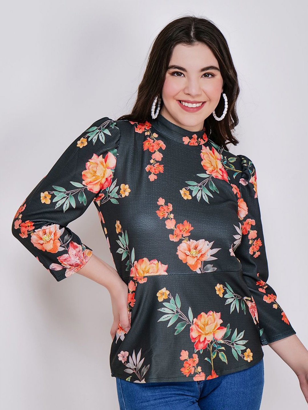 

Frolic Rolic Floral Print Full Sleeves Polyester Regular Top, Green
