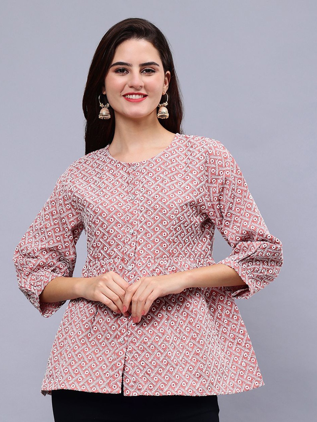 

Frolic Rolic Embroidered Gathered A-Line Top, Pink