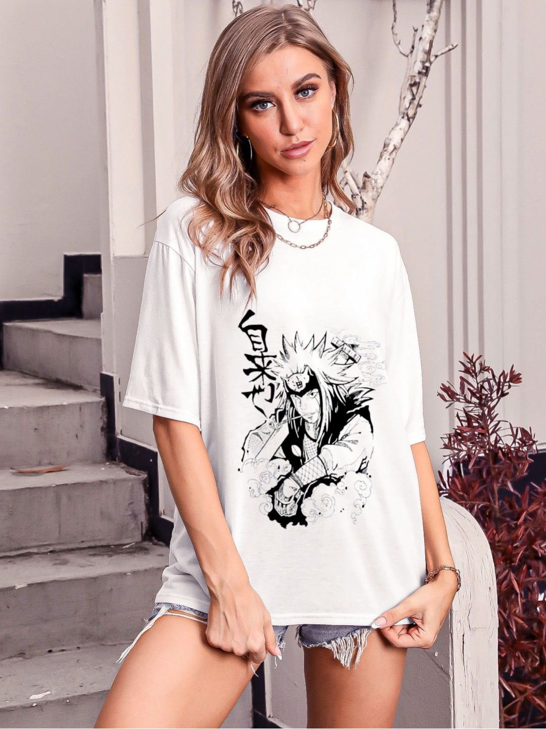 

TRENDY RABBIT Women Graphic Printed Round Neck Cotton Oversized T-shirt, White