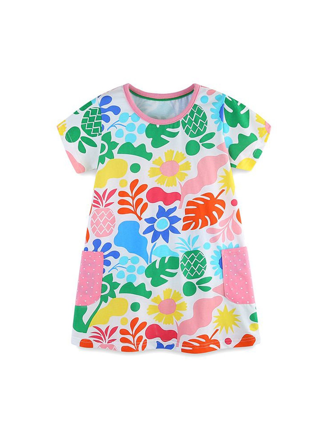 

StyleCast Girls Floral Print Short Sleeves Cotton A-Line Dress, Multi