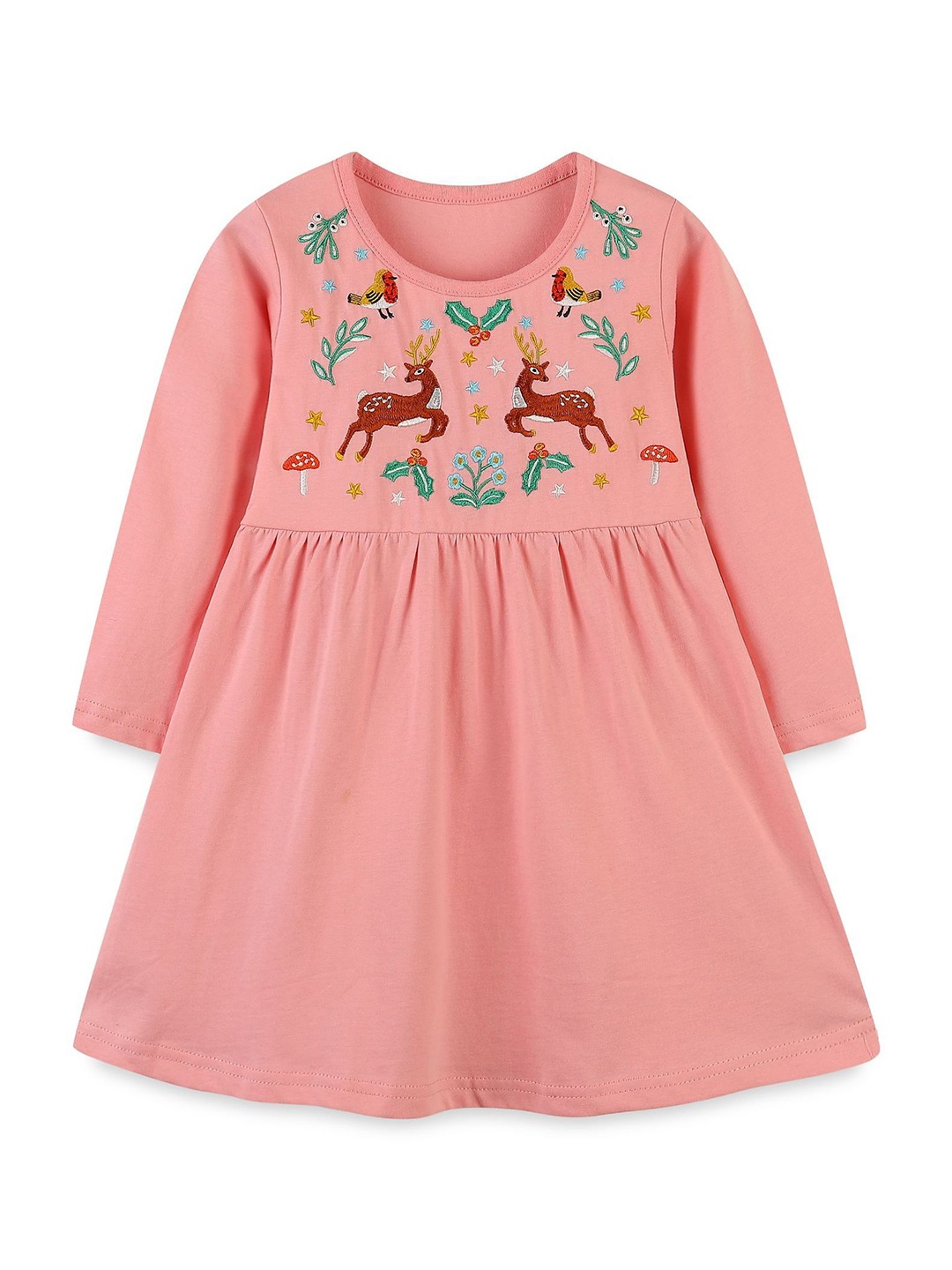 

StyleCast Girls Embroidered Full Sleeves Round Neck Fit & Flare Dress, Pink