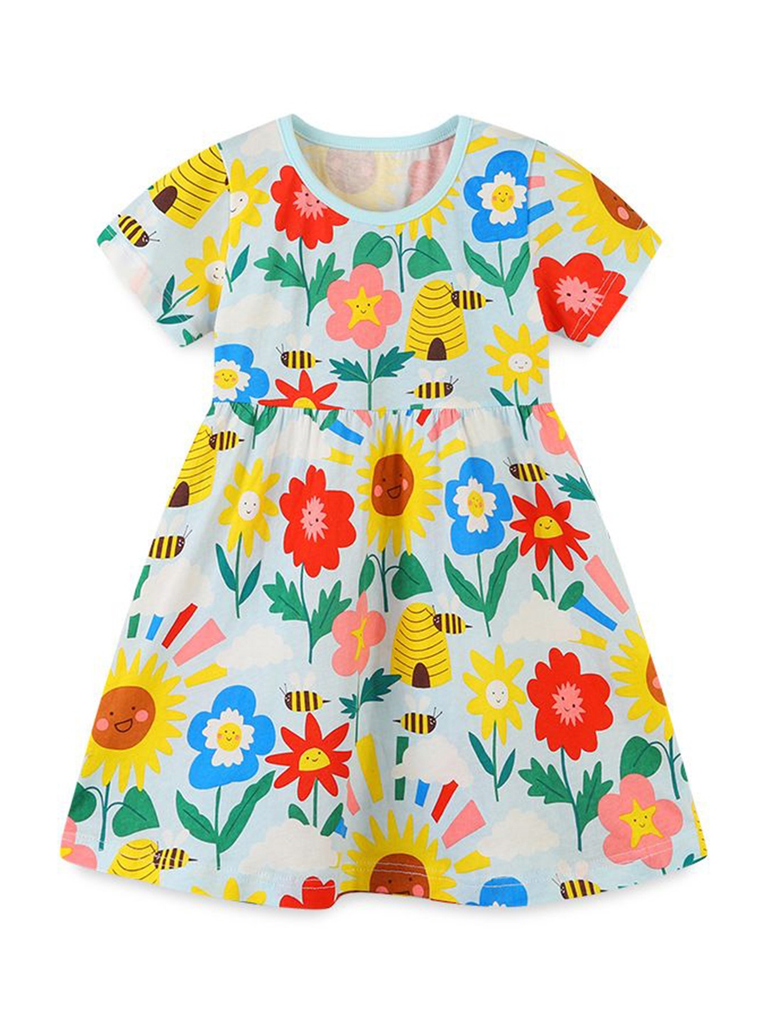 

StyleCast Girls Floral Printed Cotton A-Line Dress, Blue
