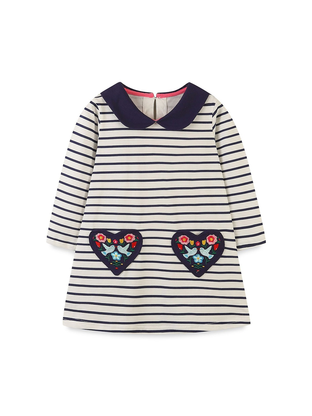 

StyleCast Girls Peter Pan Collar Embroidered Striped A-Line Dress, Off white