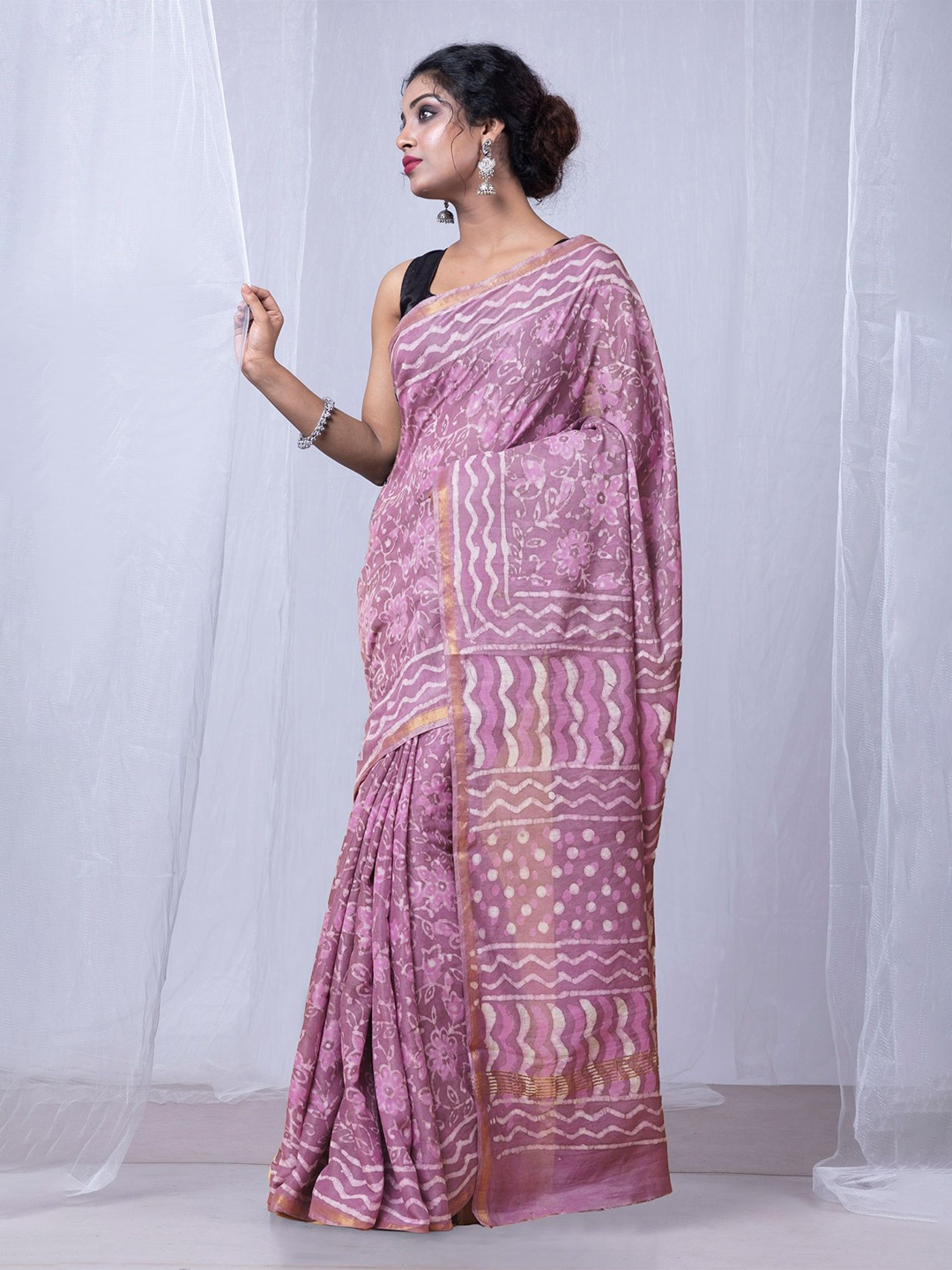 

Unnati Silks Dabu Zari Handloom Chanderi Saree, Pink