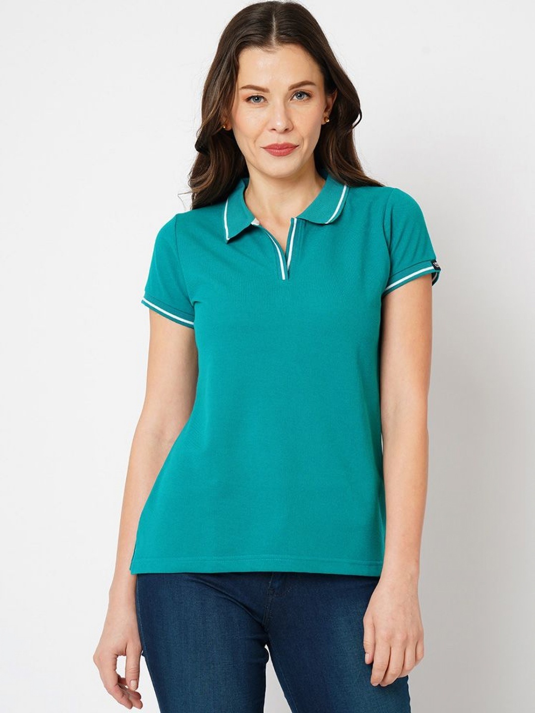 

Wear Your Opinion Women Tipped Polo Collar Neck Half Sleeve T-shirt, Blue