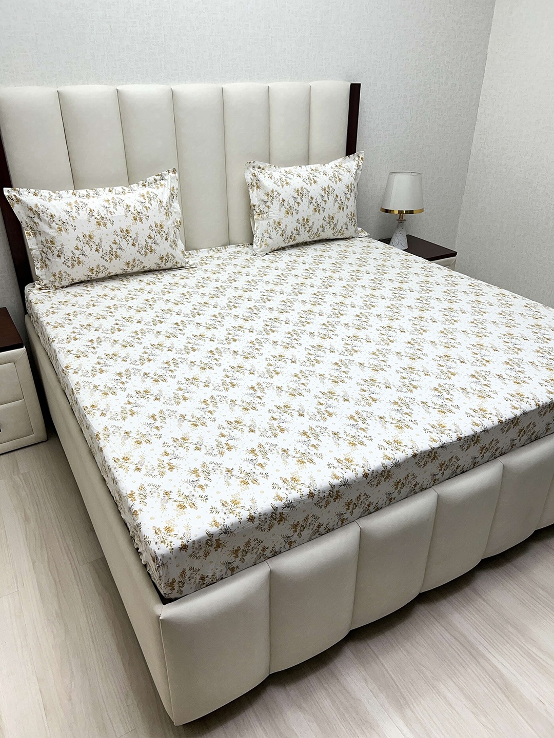 Pure Decor Cotton King Size Fitted Double Bedsheet With 2 Pillow Covers 6 X 6.3 X 1 ft, White