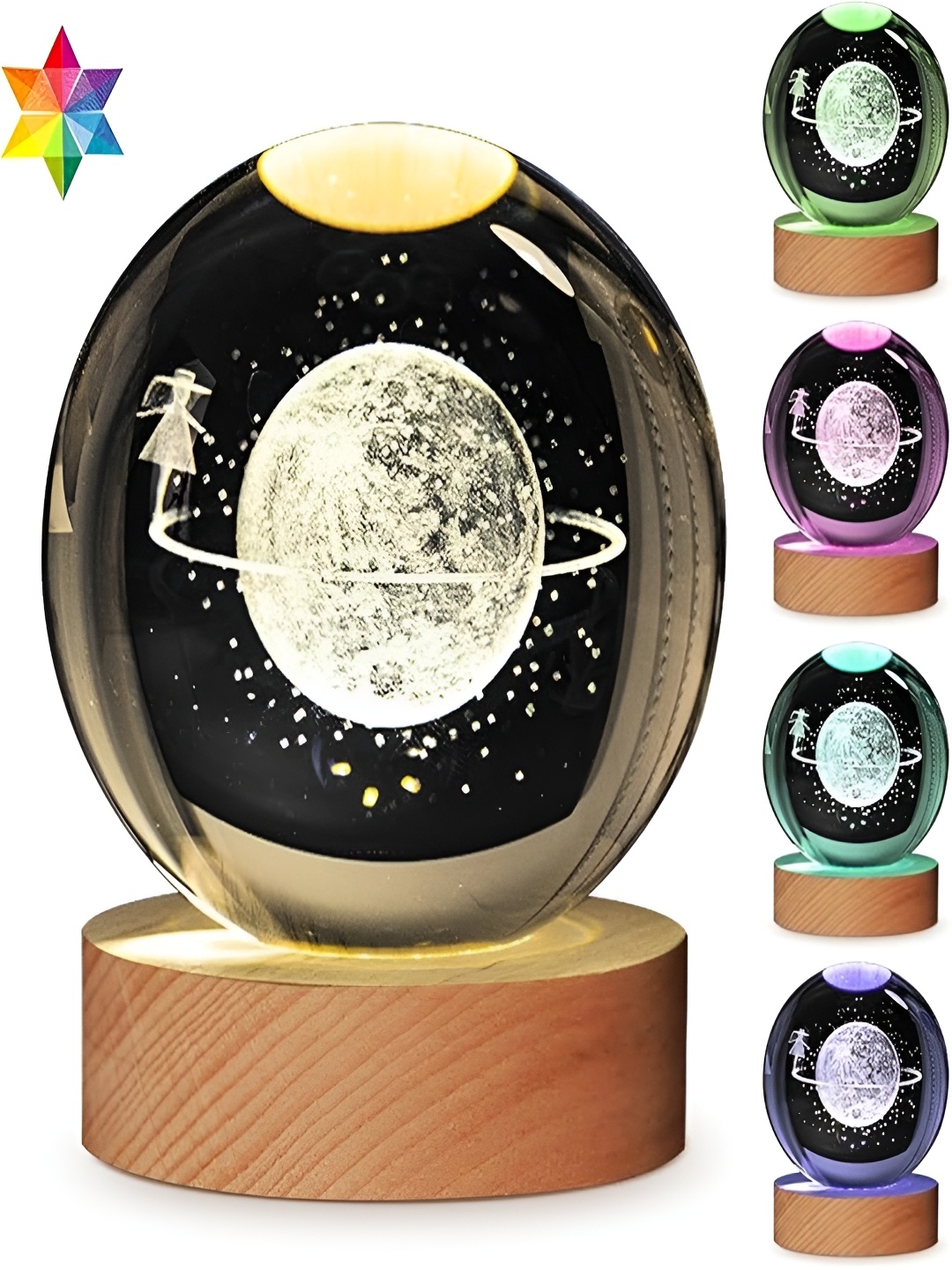 

XERGY Yellow & Brown Contemporary Spherical 3D Crystal Ball Light With Wooden Base