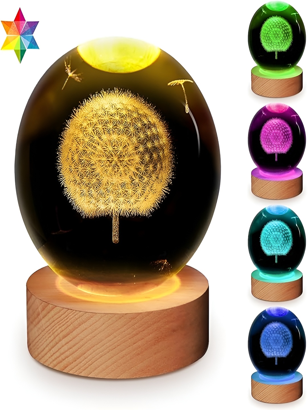 

XERGY Gold Toned & Brown Contemporary Spherical 3D Crystal Ball Light With Wooden Base