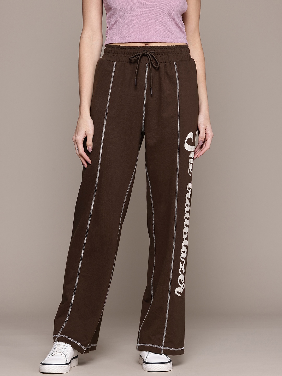 

Roadster The Lifestyle Co. Women Printed Track Pants with Contrast Stitch Detail, Brown