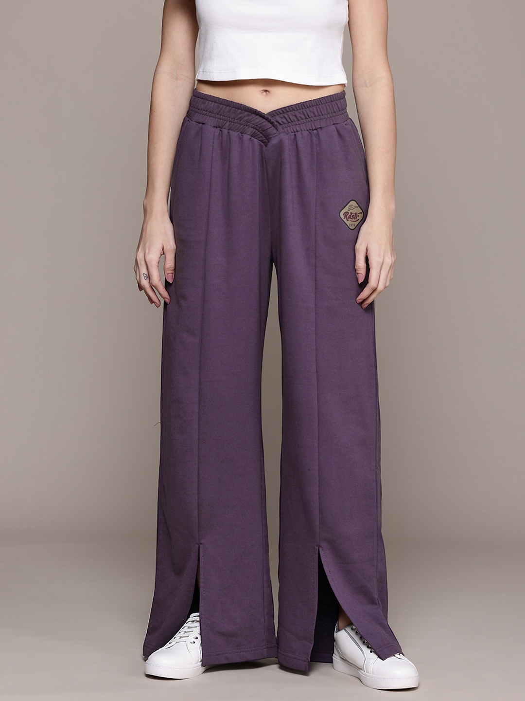 

The Roadster Lifestyle Co. Women Front Slits Wide Leg Track Pants, Purple